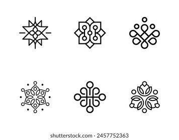 Set of luxury floral ornament with line art icon element.