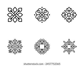 Set of luxury floral ornament with line art icon element.