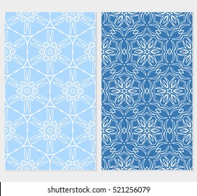 set of Luxury floral ornament. seamless pattern. blue, orange color. vector illustration.