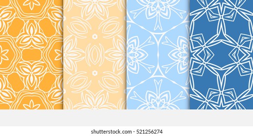 set of Luxury floral ornament. seamless pattern. blue, orange color. vector illustration.