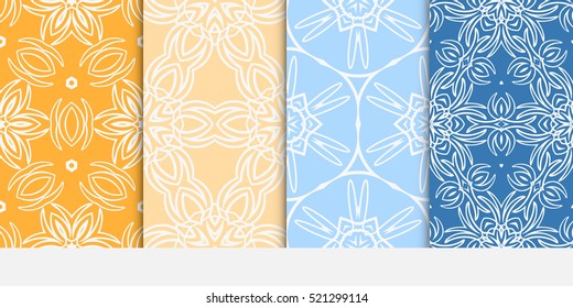 set of Luxury floral ornament. seamless pattern. blue, orange color. vector illustration.