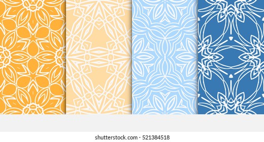 set of Luxury floral ornament. seamless pattern. blue, orange color. vector illustration.