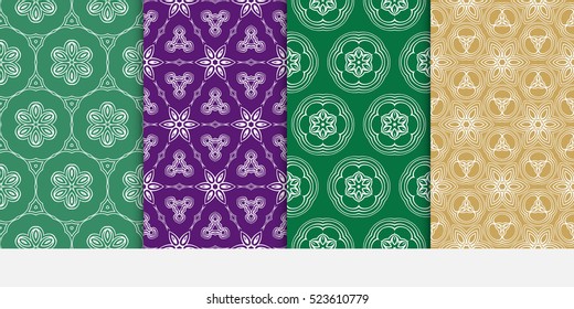 set of Luxury floral ornament. seamless pattern. purple, green, mustard color. vector illustration.