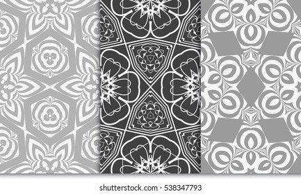 set of Luxury floral ornament. seamless pattern. grey color. vector illustration. for wallpaper, invitation, holiday background