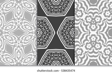 set of Luxury floral ornament. seamless pattern. grey color. vector illustration. for wallpaper, invitation, holiday background