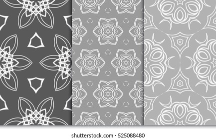 set of luxury floral seamless pattern. modern fashion design. grey color. vector illustration. for invitation, wallpaper