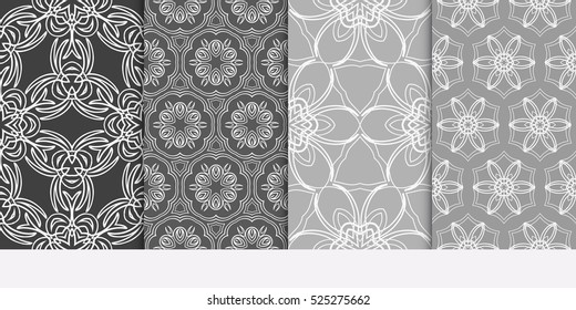set of luxury floral seamless pattern. modern fashion design. grey color. vector illustration. for invitation, wallpaper