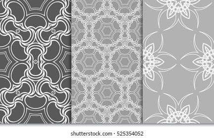 set of luxury floral seamless pattern. modern fashion design. grey color. vector illustration. for invitation, wallpaper
