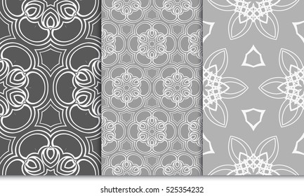 set of luxury floral seamless pattern. modern fashion design. grey color. vector illustration. for invitation, wallpaper