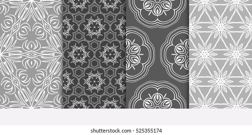 set of luxury floral seamless pattern. modern fashion design. grey color. vector illustration. for invitation, wallpaper