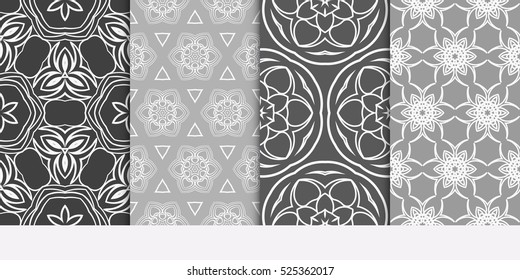 set of luxury floral seamless pattern. modern fashion design. grey color. vector illustration. for invitation, wallpaper