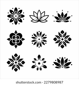 set of luxury flower vector icon