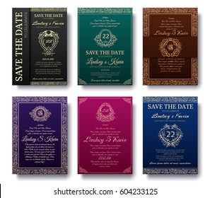 Set of luxury flyer pages with logo ornament illustration concept. Vintage art traditional, Islam, arabic, indian, elements. Vector decorative retro greeting card or invitation design.