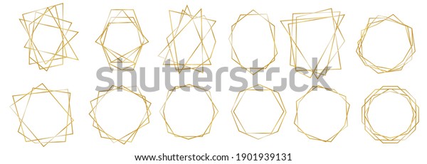 Set of Luxury Frames. Geometric Premium\
Gold Glitter Background, Wedding Cards. Polygon Borders Set.\
Realistic 3d Detailed Golden Polygonal\
Frames