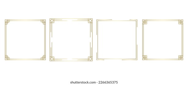 Set of luxury geometric golden frame vector. Gradient gold art deco, antique, vintage style, oriental decorative border line pattern. Elegant design illustration for card, decoration, poster, banner.