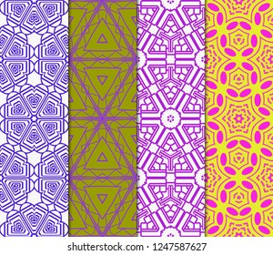 Set Of Luxury Geometric Ornament. Seamless Pattern. Color. Vector Illustration. For Wallpaper, Invitation, Holiday Background.