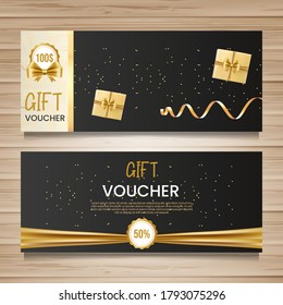 set luxury gift voucher design template on background wooden.