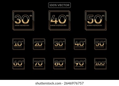 set of Luxury Gold 10 - 100th Anniversary Number Vector Emblem