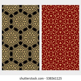 set of luxury gold color seamless floral decorative pattern. Vector illustration. For invitation, template, wallpaper