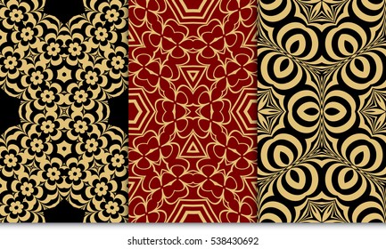set of luxury gold color seamless floral decorative pattern. Vector illustration. For invitation, template, wallpaper