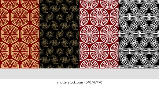 set of luxury gold color seamless floral decorative pattern. Vector illustration. For invitation, template, wallpaper