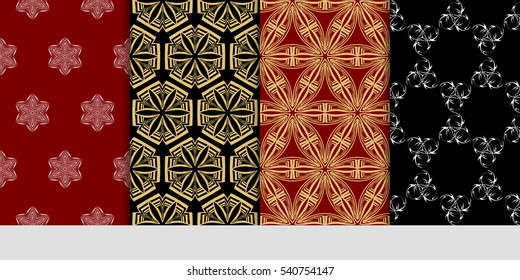 set of luxury gold color seamless floral decorative pattern. Vector illustration. For invitation, template, wallpaper