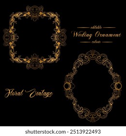 Set Luxury Gold Floral Frame Outline Decoration