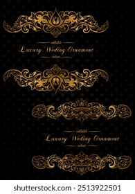 Set Luxury Gold Floral Frame Outline Decoration