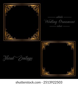 Set Luxury Gold Floral Frame Outline Decoration