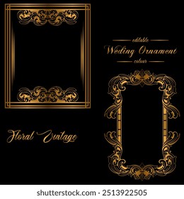 Set Luxury Gold Floral Frame Outline Decoration