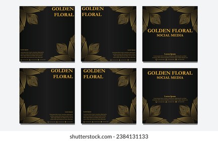 set of luxury gold floral social media post template. suitable for social media post, web banner, cover and card design
