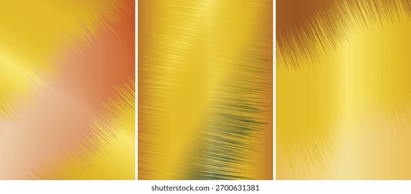 Set of Luxury Gold Metallic Gradient Textures — Elegant Abstract Foil Backgrounds for Posters, Invitations, and Branding Projects, Vector Illustration