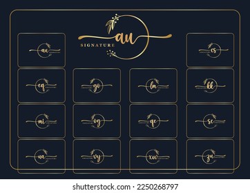 set of luxury gold signature logo design isolated leaf and flower ,