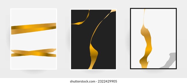Set Luxury Golden Abstract trendy line texture universal artistic background templates. Good for cover, invitation, banner, placard, brochure, poster, card, ui, flyer, wall art, and other.