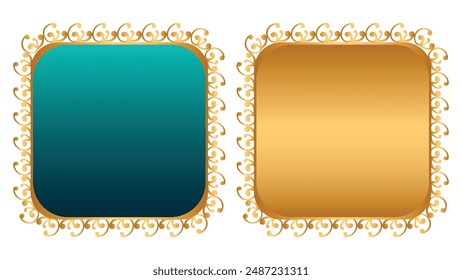 Set Of Luxury Golden Arabic Islamic Banner Title Frame Background Gold Text Box with rectangle frame