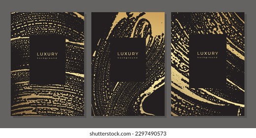 Set of luxury golden background. Gold soap grunge stains. Sponge spots. Foam water. Shiny paint brush strokes. Glittering liquid on glass. Foam textures. Frame template