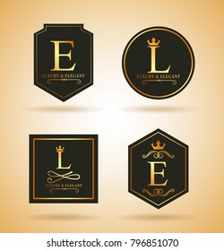 set of luxury golden badges and stickers royal flourishes calligraphic ornament