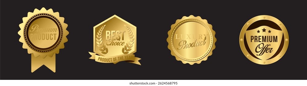 Set Luxury golden flat badges 
