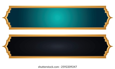 Set of luxury golden multicolor arabic islamic banner title frame best text box background
