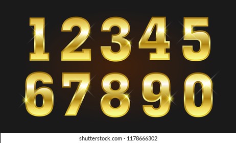 Set Of Luxury Golden Numbers Vector. 