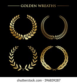 Set of  luxury golden wreaths on a black background. Vector design elements