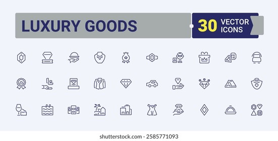 Set of Luxury Goods line icons. Containing good, beauty, access, product, cosmetic, luxury and more. Minimalistic icons. Minimalist editable vector stroke.