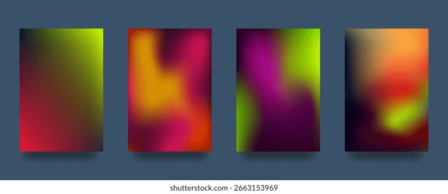 Conjunto de fondos degradados de lujo. Naranja, verde, púrpura y rojo, tema de otoño. Fondo de Vector Abstractas. Para fondos, diseños, carteles, Plantillas y diseños. Ilustración vectorial