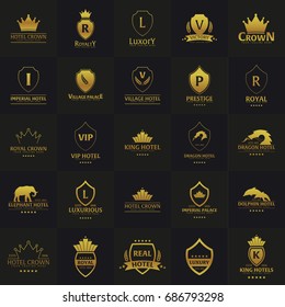 Set of Luxury Hotel Logos and Emblems. Vector logo illustration
