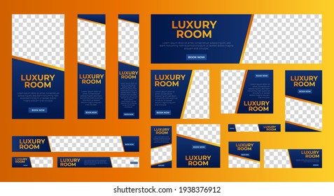 set of luxury hotel web banners of standard size with a place for photos. Vertical, horizontal and square template. vector illustration EPS 10