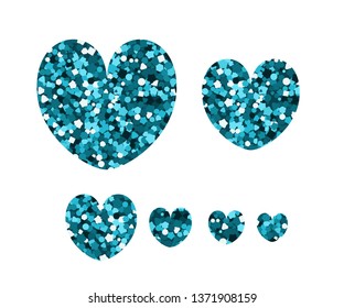 Set of luxury icons in the shape of hearts. Vector illustration. Blue spangle.