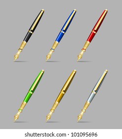 Set of luxury ink pen icons isolated on grey background