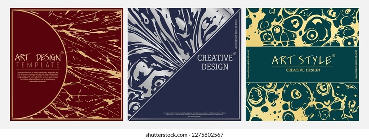 A set of luxury interior design layouts, decorations or backgrounds. Art design of product packaging, cover, poster, banner, brochure, poster. Creative idea of corporate style of creativity