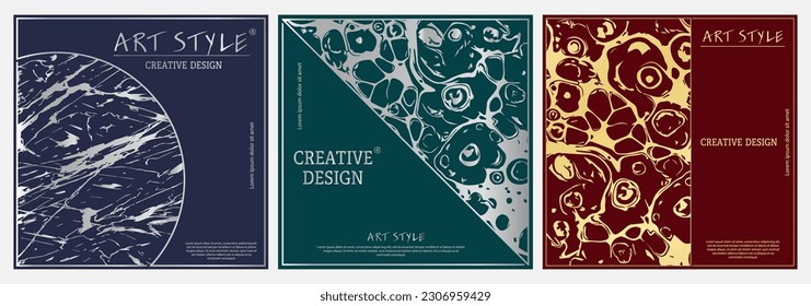 A set of luxury interior design layouts, decorations or backgrounds. Art design of product packaging, cover, poster, banner, brochure, poster. Creative idea of corporate style of creativity