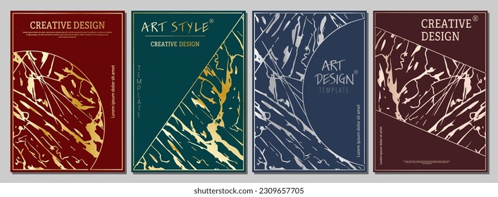 Un conjunto de lujosos diseños, decoraciones o fondos interiores. Diseño artístico de embalaje, portada, afiche, pancarta, folleto, afiche. Idea creativa del estilo corporativo de la creatividad